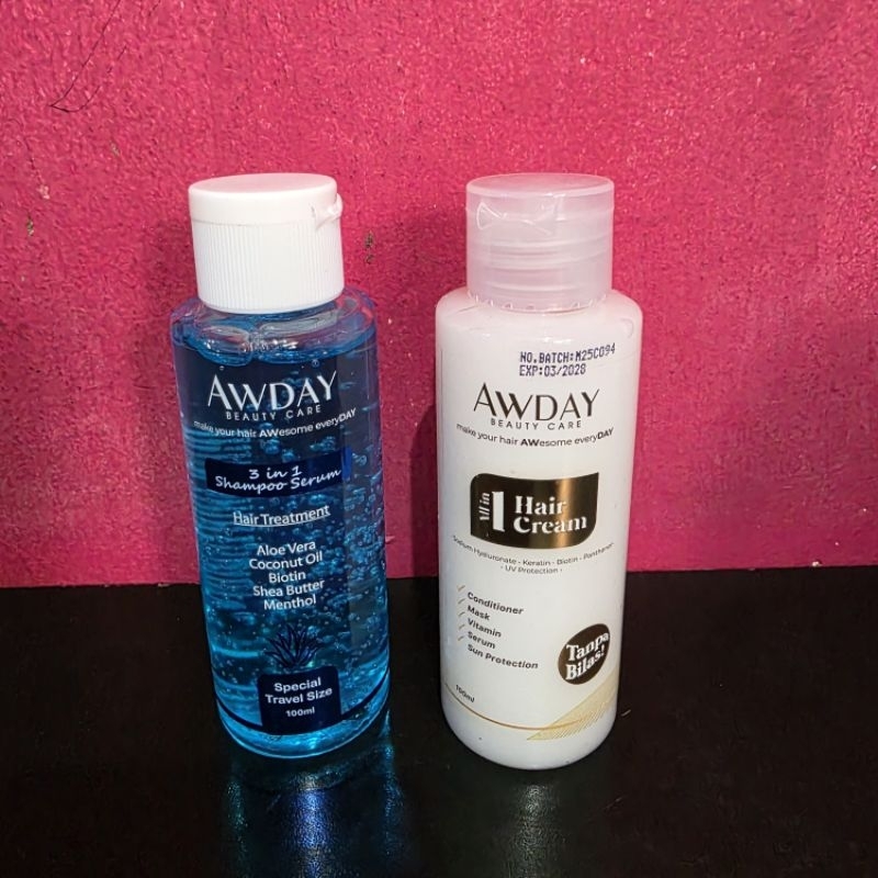 AWDAY BUNDLING PAKET SUPER MURAH 3in1 Shampoo 100ml dan Hair Cream All in 1 Conditioner 100ml BPOM