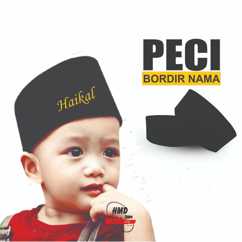 Peci Hitam Anak dan Dewasa Free Bordir Nama