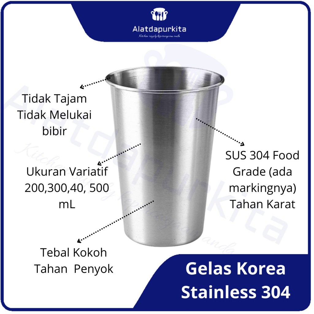 Gelas Minum Cangkir Mug Model Korea Multi Fungsi Bahan Full Stainless 304 Ketebalan 1 mm Ukuran 200 300 400 mL Food Grade