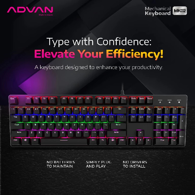 Jual ADVAN Mechanical Keyboard MK02 gaming Keyboard 100% Layout 104 ...