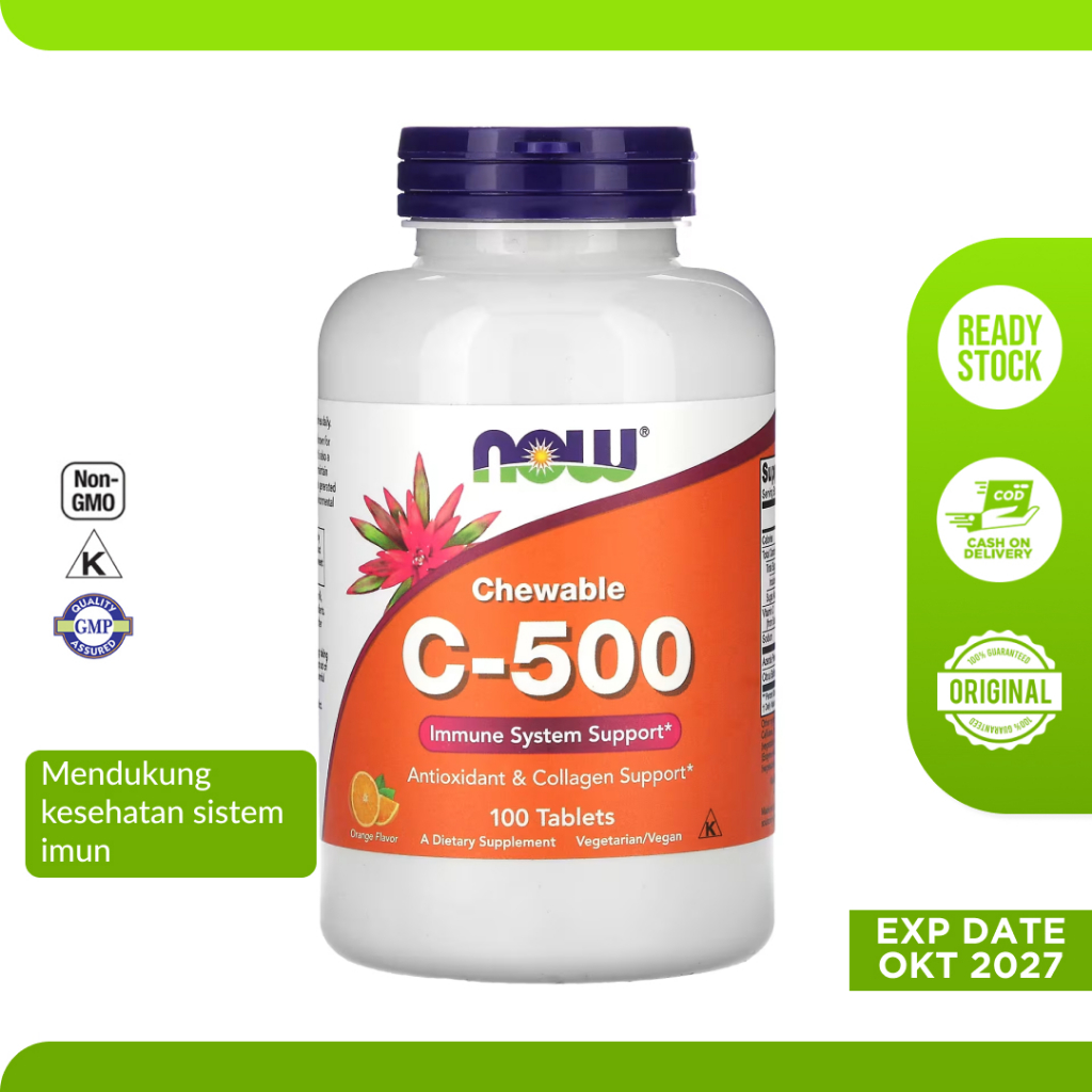 Jual Suplemen Vitamin C 500mg CHEWABLE Rasa Jeruk Now 100 Tablet - Imun ...