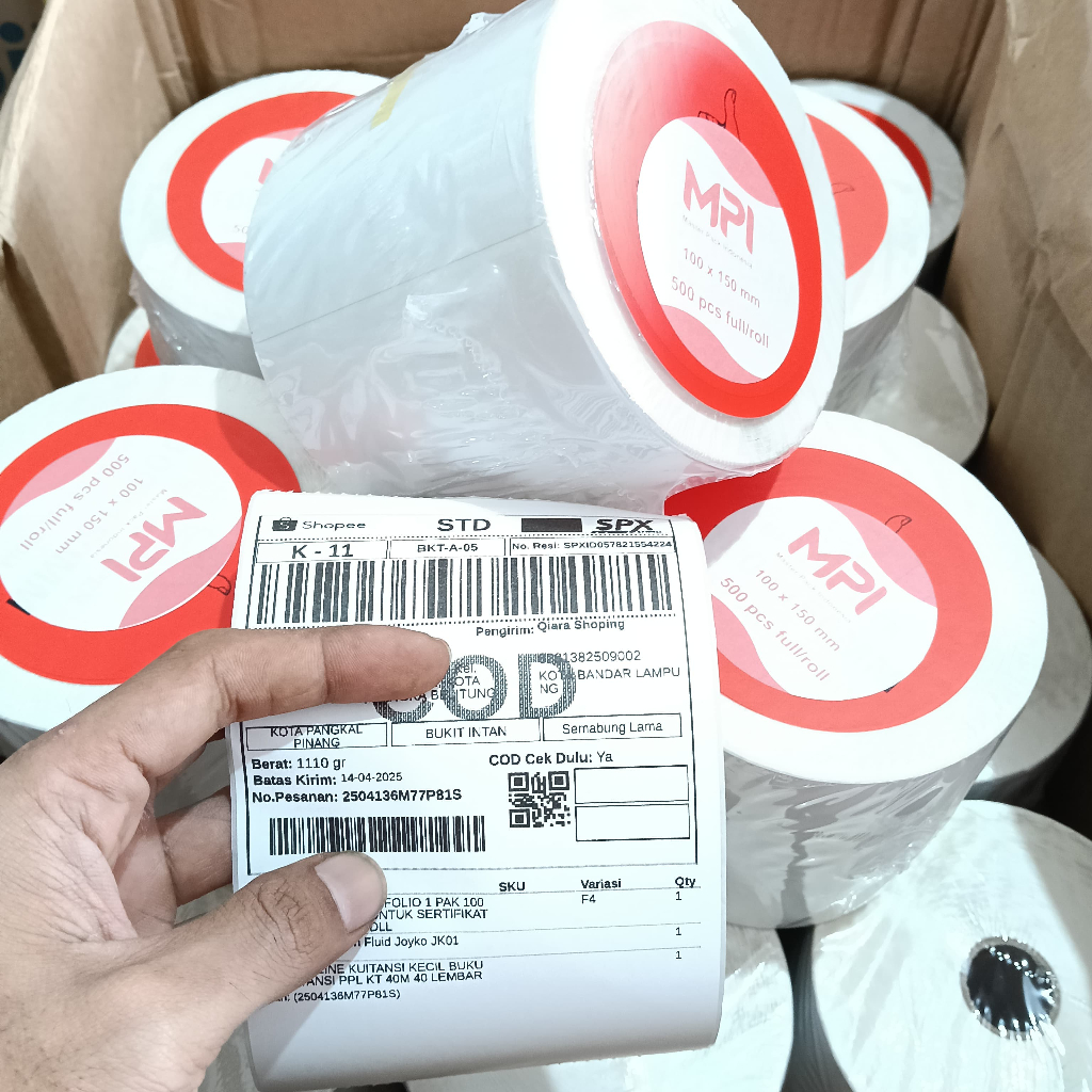 Jual LABEL STIKER MPI DIRECT THERMAL BARCODE 100 X 150 RESI SHOPEE DLL ...
