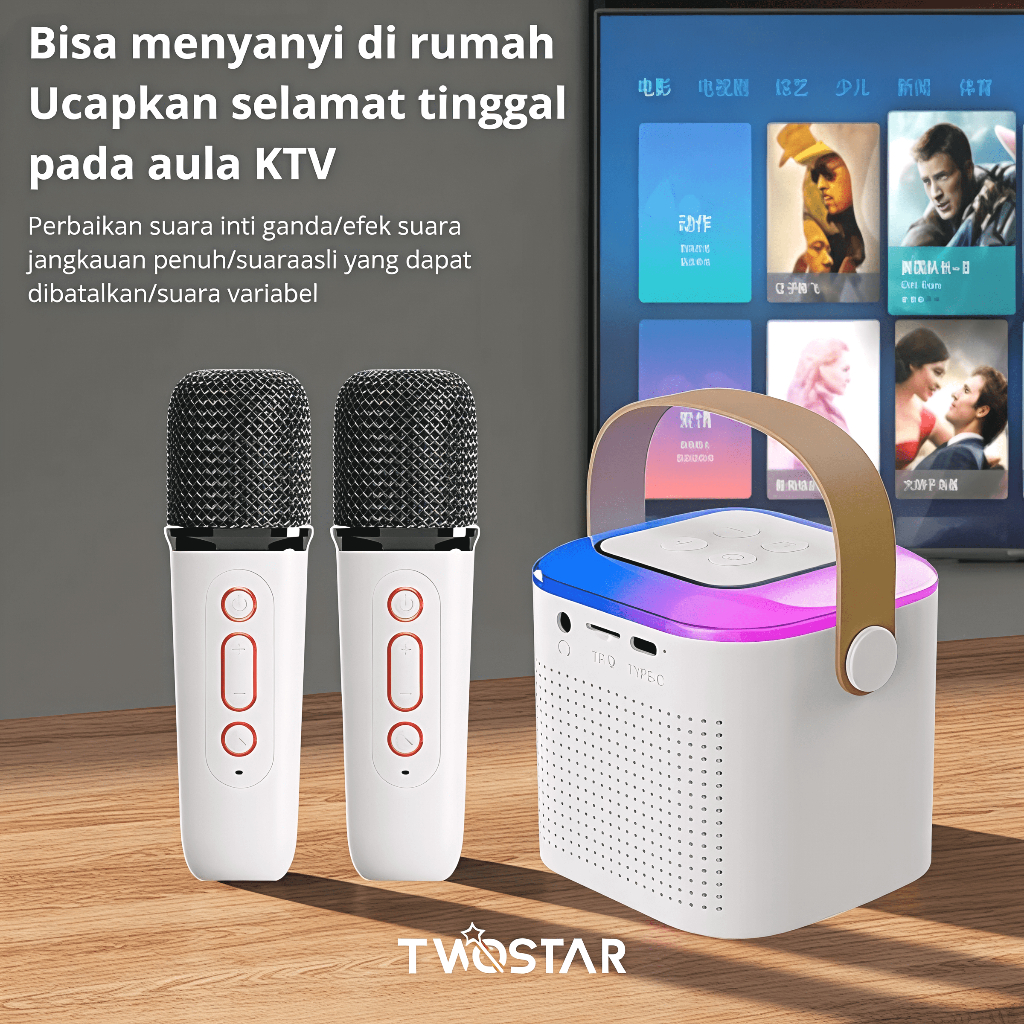 Jual Y1 Mini Bluetooth Speaker Karaoke 2 Microphone Portable LED ...