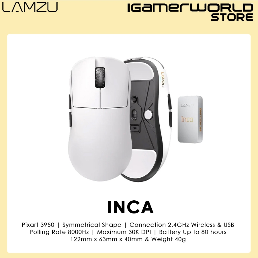 Lamzu INCA Wireless Gaming Mouse - White - us.MaxGaming.com