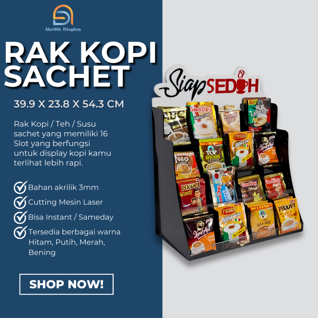 Jual Rak Akrilik Display Kopi Sachet / Display Teh Sachet / Display ...