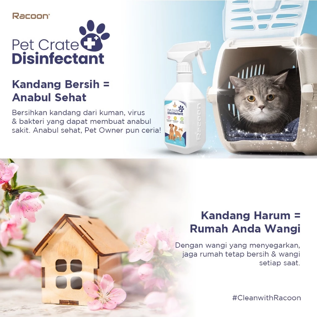 Disinfectant Kandang RACOON - Pembersih Kandang & Kasur Anjing Kucing Pet Crate Disinfectant 250ml - foto 1