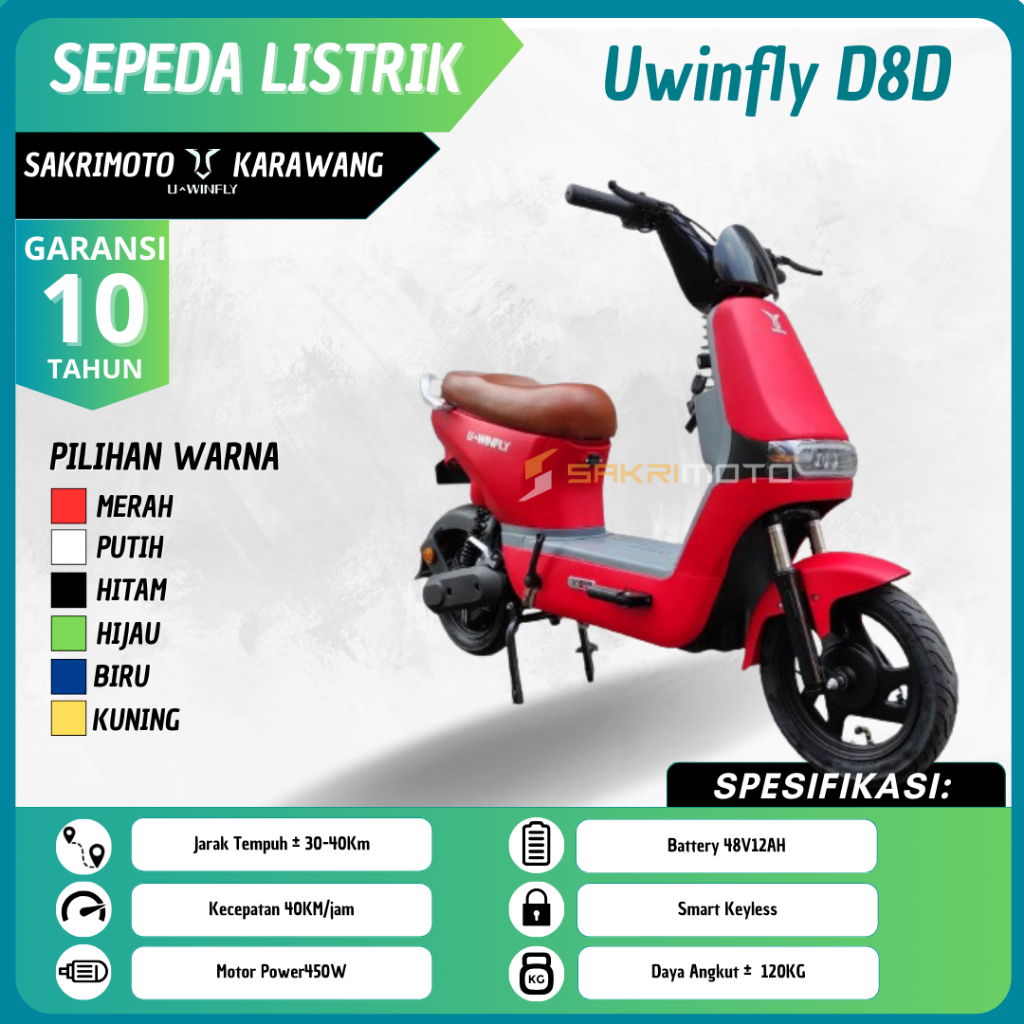 Jual Sepeda Listrik Uwinfly D8D Terbaru Murah 450 Watt 48V/12Ah Garansi ...
