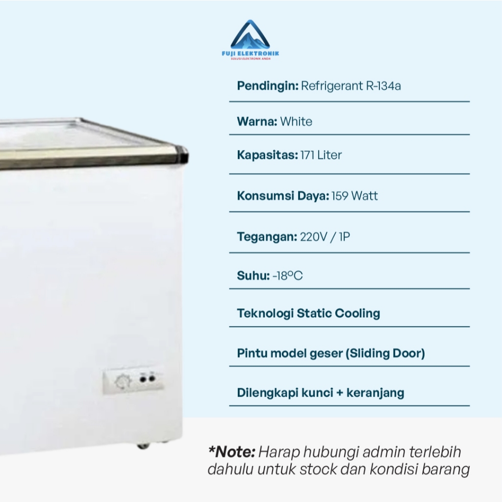 Jual RSA Sliding Fit Glass Freezer XS-200 171 Liter Low Watt Thermostat ...
