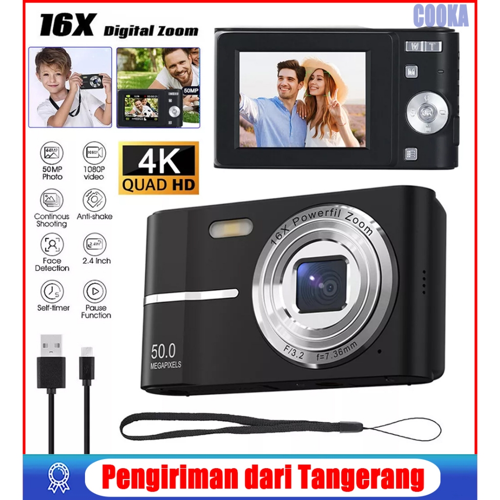 Jual 【Dengan 32GB Card】TEEKA 50MP Digital Kamera Pocket 4K HD 16X ...