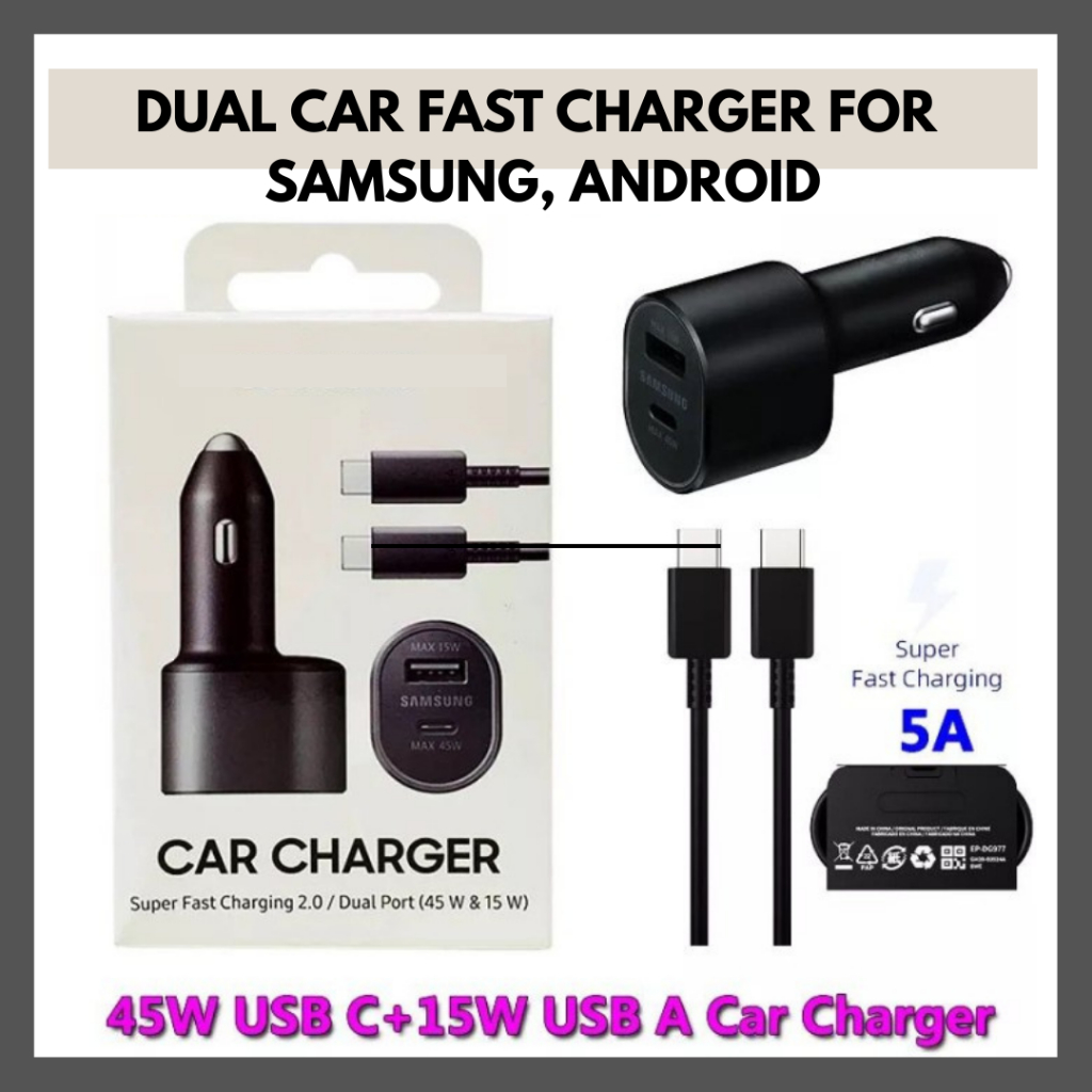 Jual Charger Mobil HP Samsung Android Car Fast Charging 60W Dual Port ...