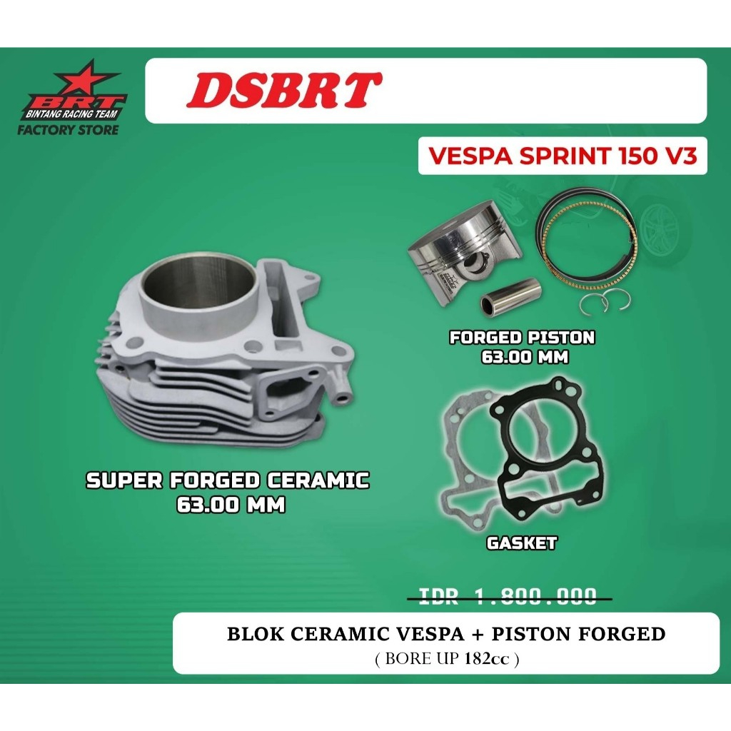 Jual Blok BRT Ceramic VESPA SPRINT V3 63 mm Blok Bore Up Keramik