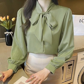 Blouse Korea Wanita Yoona Lengan Panjang Atasan Wanita Kerja Kantor Premium M L Xl Xxl Xxxl