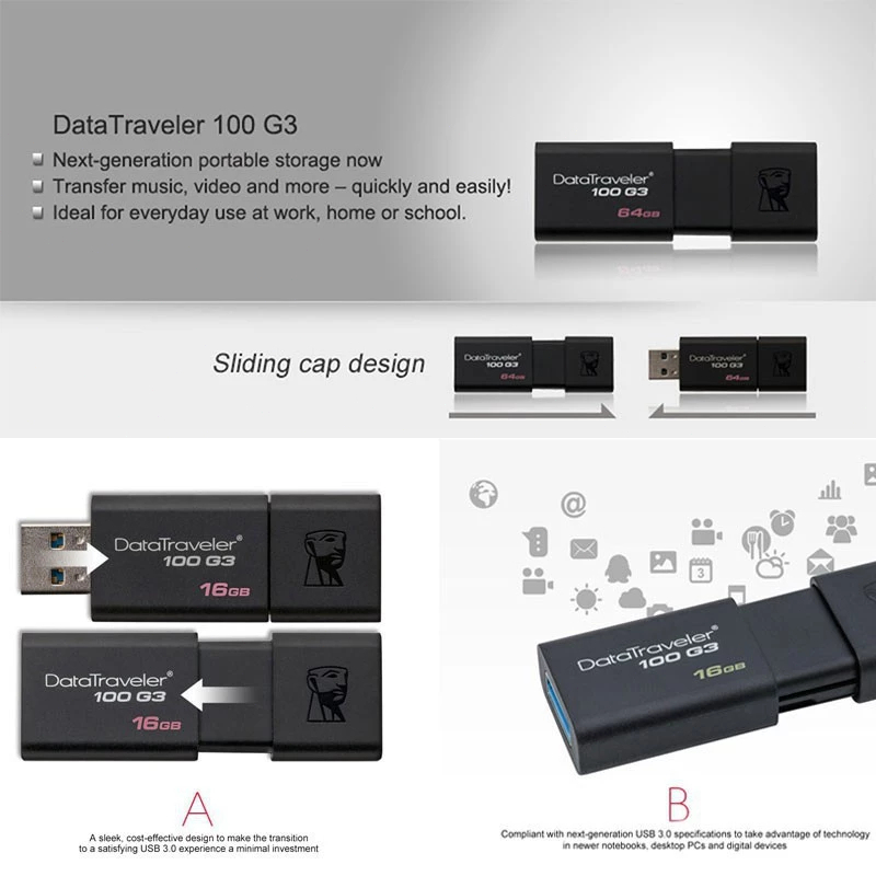 Jual Flashdisk Kingston USB 3.0 DT100G3 8GB/16GB/32GB/64GB/128GB ...