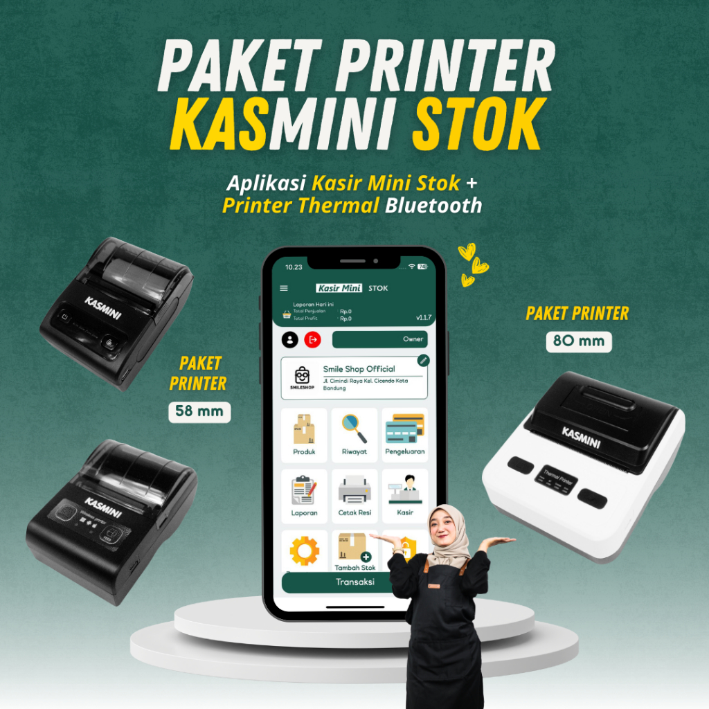 Paket Aplikasi Kasir Kasmini Stok + Printer Thermal Bluetooth - Untuk UMKM, Usaha Sembako, Warung, Retail, Pakaian, Kosmetik, ATK, Konter, Toko Bangunan, Aksesoris