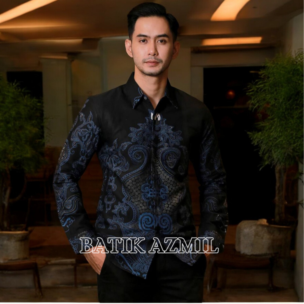 Jual best seller batik pria lengan panjang batik azmil hrb026 motif ...