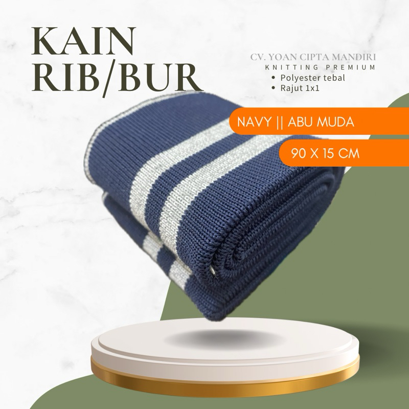 Jual Kain rib/bur polyester biru navy dongker rajut 1x1 | 2x2 babat ...