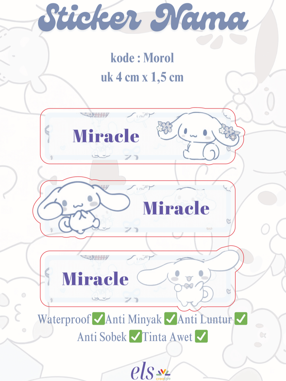 Jual Stiker Label Nama Anak Cinnamoroll Morol Custom Premium Quality ...