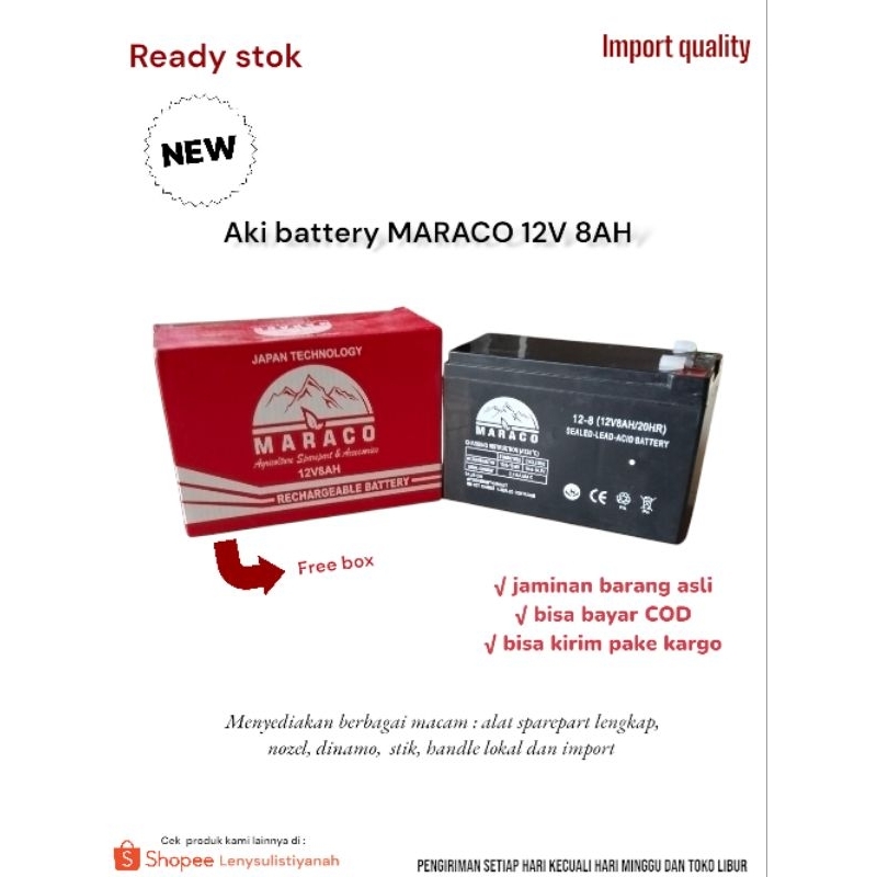 Jual AKI BATTERY MARACO 12V 8AH / AKI MARACO HITAM ORIGINAL / AKI ...