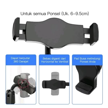 Paket Tripod 2 Holder Phone HP Smartphone Mobile Phone Beauty Stand Lampu Selfie LED RingtLight