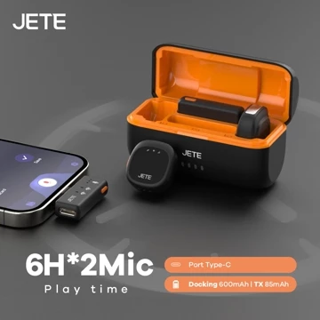 JETE Microphone Wireless MP2 Magnetic Mikrofon Type C With Adapter Lightning Mic Clip On Double