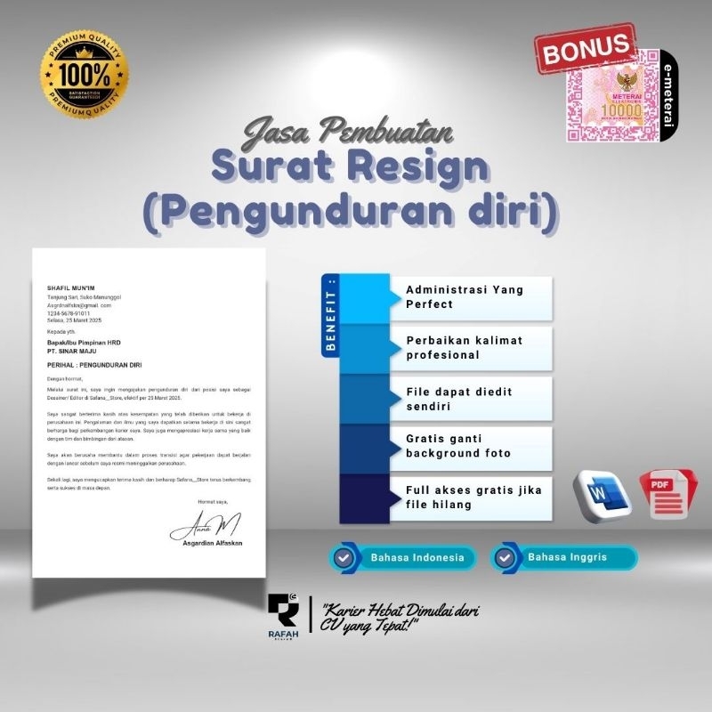 Jual SURAT RESIGN (PENGUNDURAN DIRI) || BAHASA INDONESIA || BAHASA ...