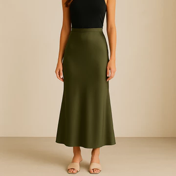 Rok Satin Silk Premium High Waist Panjang 95cm Elegan Bahan Adem Jatuh Look Slim CAROSEL