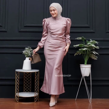 Vina Dress Satin Silk Premium Wanita Kondangan Muslim Body Fit Mermaid 2026