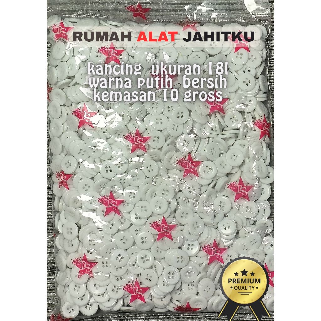 Jual kancing putih ukuran 18L diameter 11mm kemasan isi 10 gros(1440 ...