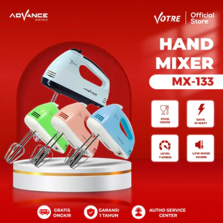 Advance MX-133 Electric Mixer Pengaduk Adonan Multifungsi Garansi Resmi 1 Tahun / Hand Mixer Roti dan Kue MX133 7 Percepatan / MX 133 7 Speed dengan 4 Pilihan Warna Putih Pink Biru Hijau