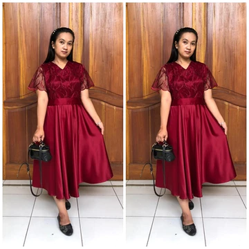 Dress Kombinasi Brukat Payung Satin Mewah XS 5XL