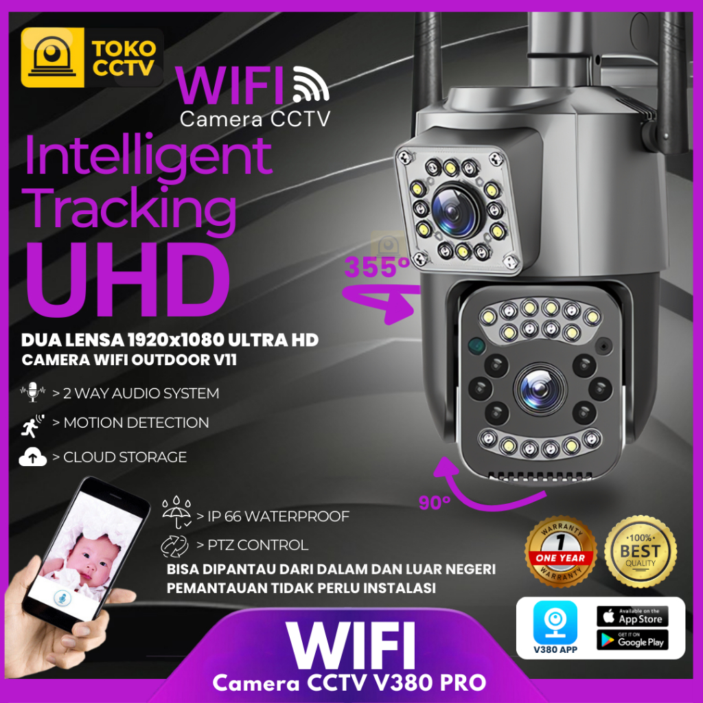 Jual CCTV V380 Pro Outdoor IP PTZ Dual Lens , Camera WIFI Outdoor IP66 ...