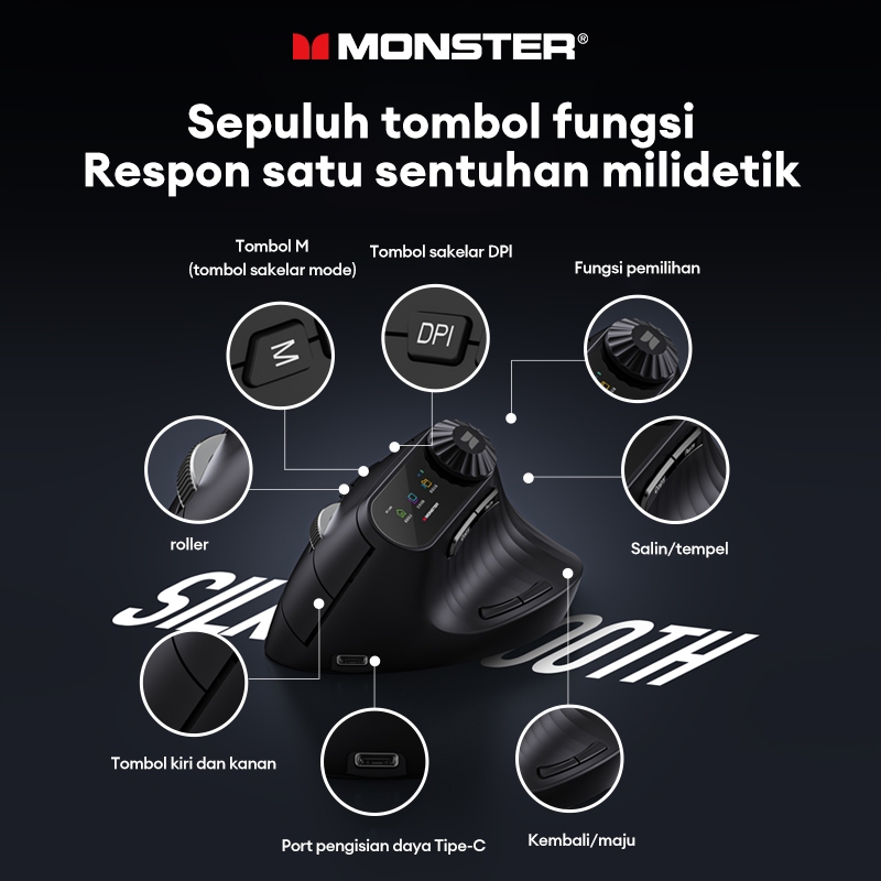 Jual Monster M2 MAX Mouse Wireless Bluetooth Vertical Ergonomic Mouse ...