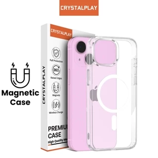 CrystalPlay Magnetic Case for iPhone 15 Clear Hybrid Bumper Casing Magnetik Support Wireless Charging Casing Clear XR 11 12 13 14 15 16 PLUS PRO MAX