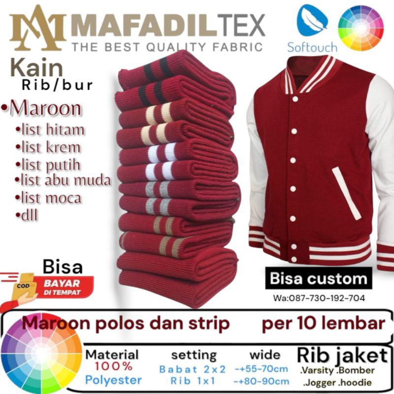Jual kain rib bur 1x1 warna maroon polos dan motif polyster premium ...