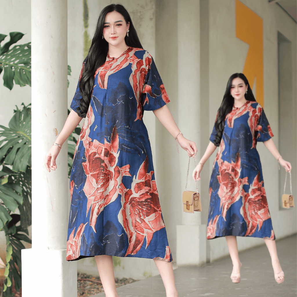 Jual Daster Wanita Gaun Lengan Pendek Motip Bunga Rayon Premium Busui ...