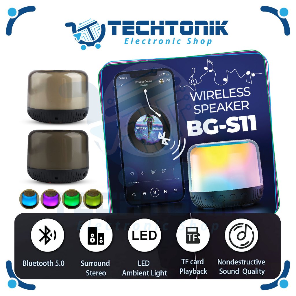 Jual WIRELESS SPEAKER BG-S11 Bluetooth Lampu RGB SUARA JERNIH FULL BASS ...