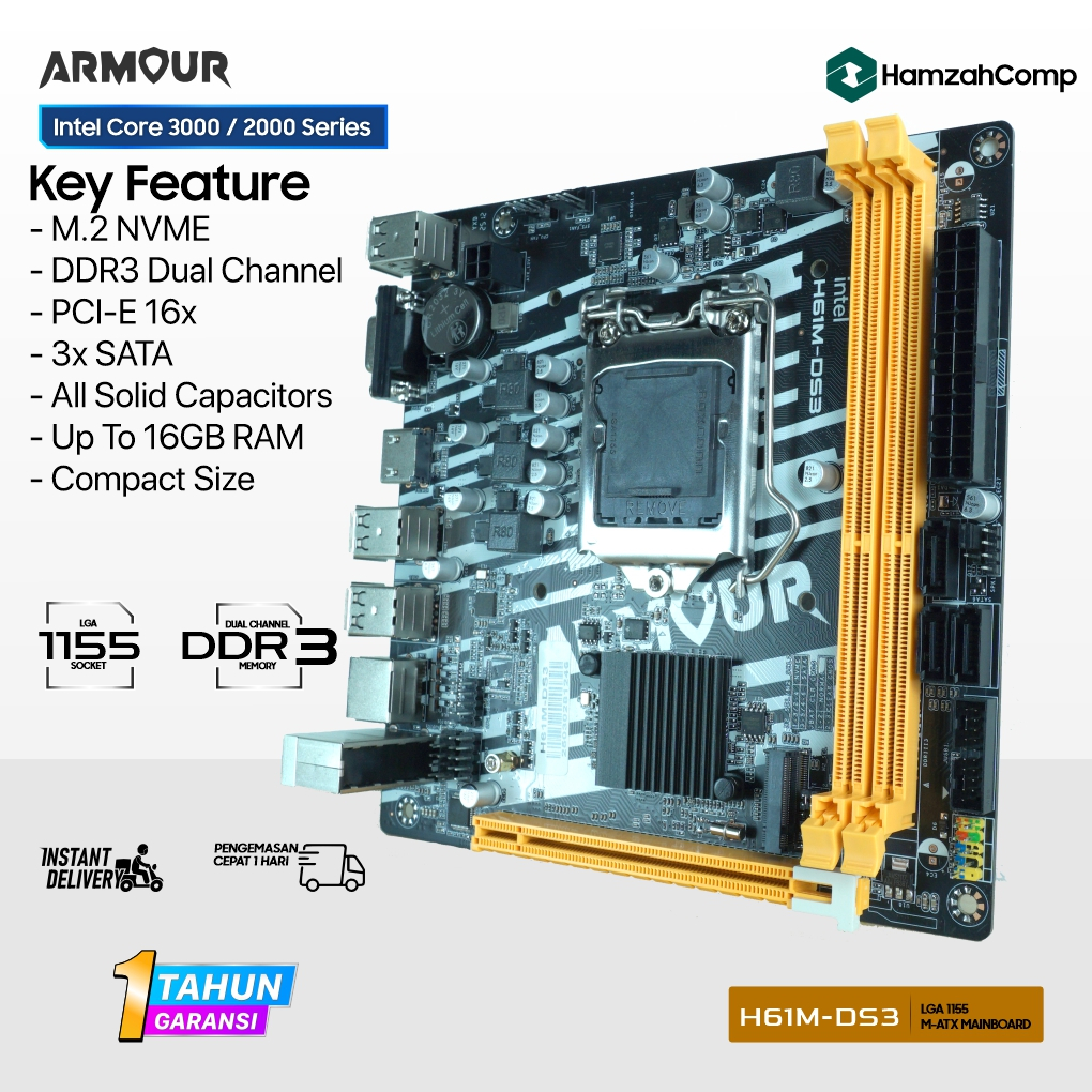 Jual Motherboard H61M DS3 NVME DDR3 Intel Socket 1155 MATX Motherboard ...