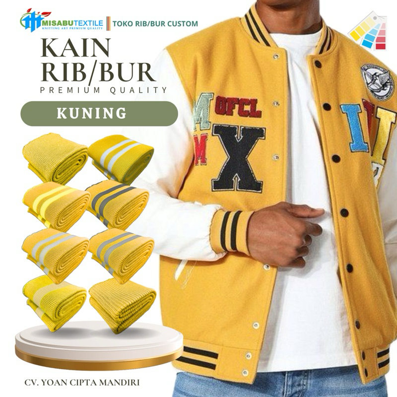 Jual Misabu textile | kain rib bur warna dasar kuning emas polyester ...