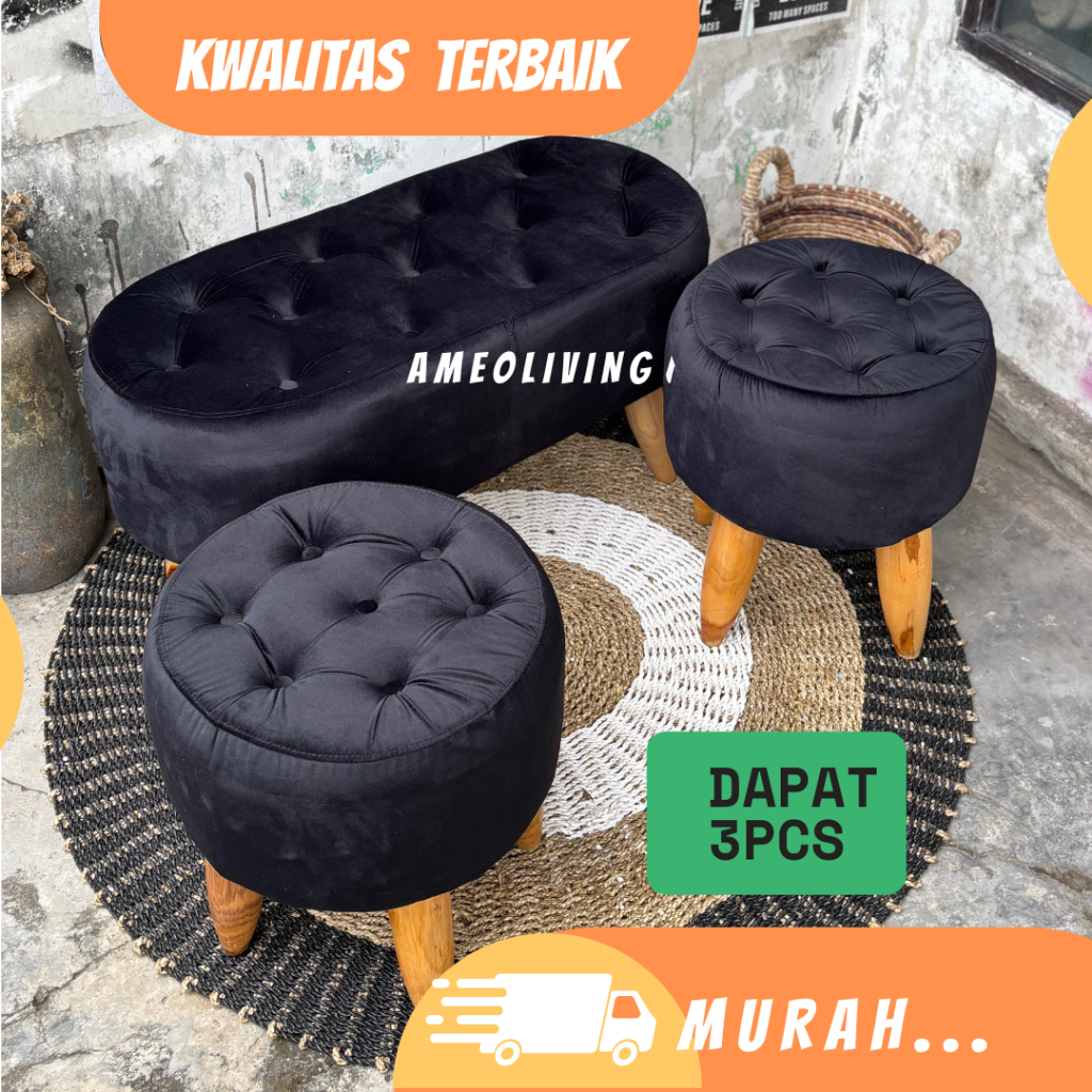 Bundling Dapat 3 - Oval 90x40 1Pcs + Stool Bulat D40cm 2Pcs - Set Sofa Minimalis - 1 Set Sofa Minimalis - Sofa Murah
