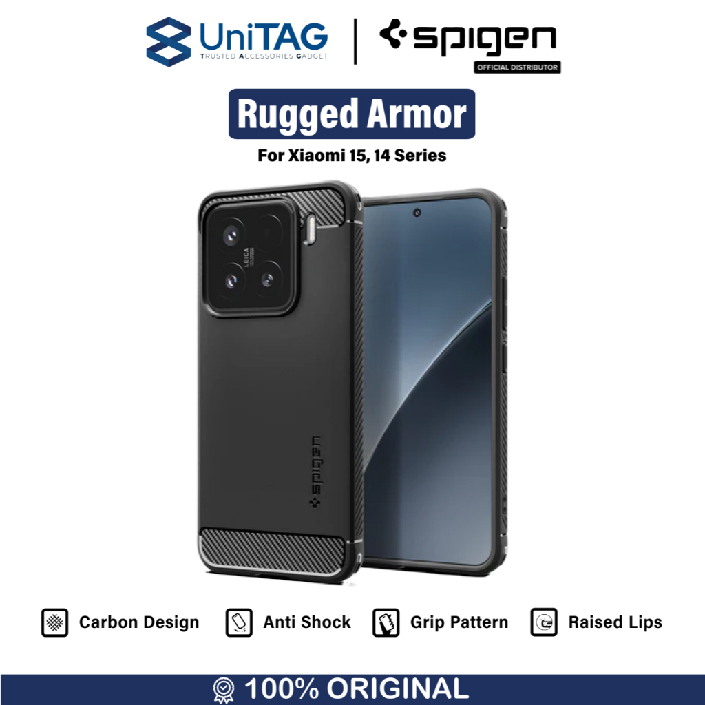 Case Xiaomi 15 14 14T Pro Spigen Rugged Armor Matte Carbon Fiber Slim Anti  Crack Shock Cover Casing