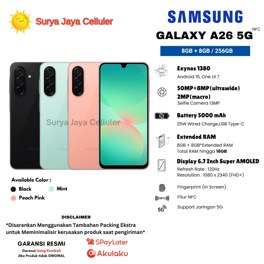 Jual Samsung Galaxy A26 5G NFC 8/256GB (Garansi Resmi SAMSUNG 1 Tahun