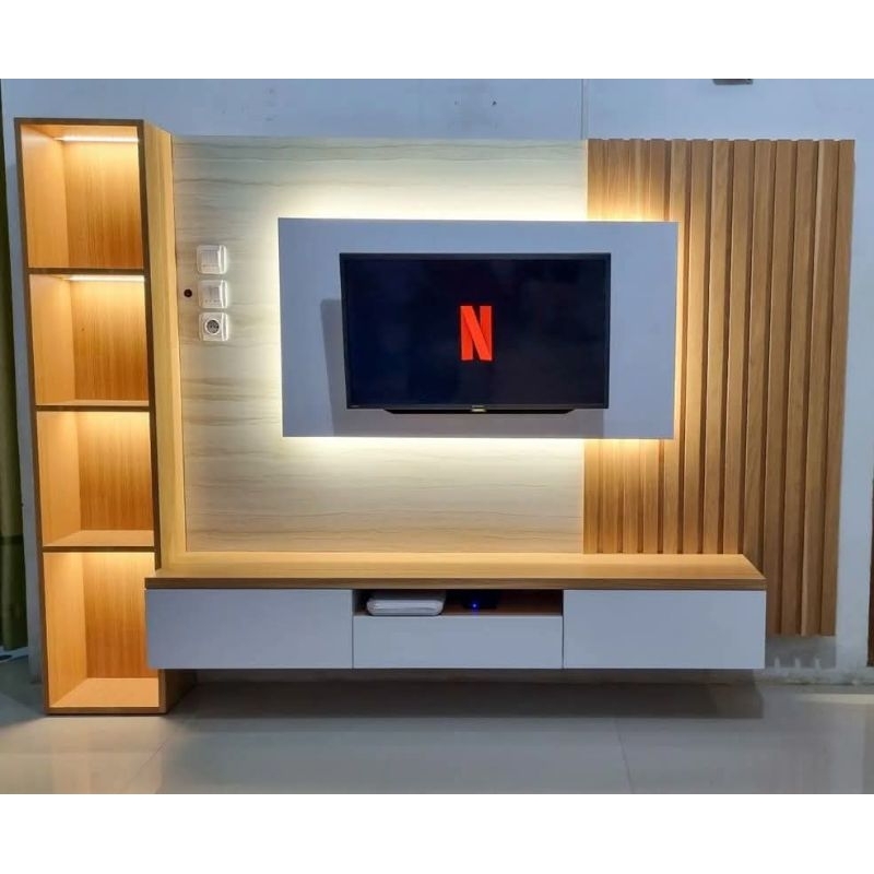 Jual backdrop tv minimalis / rak tv gantung / backdrop tv custom hpl ...