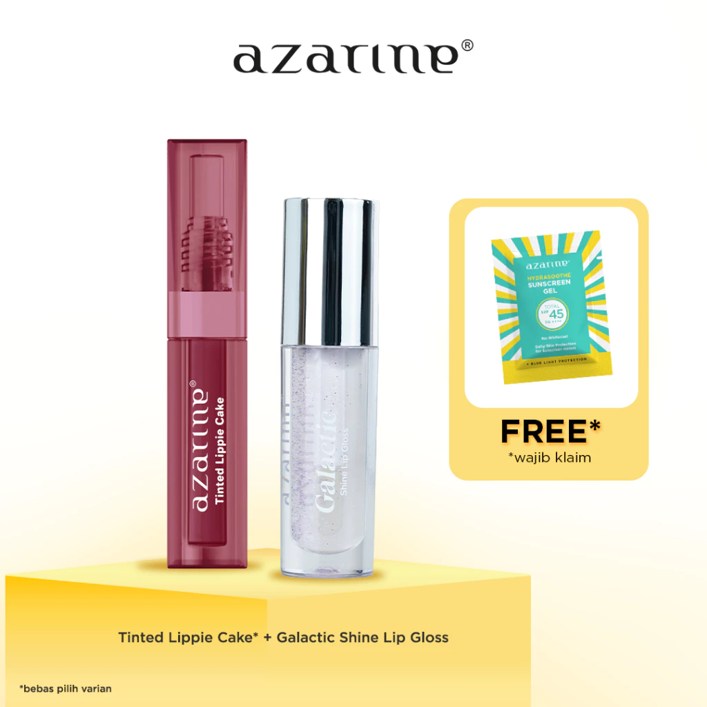Azarine Glossy Tint Duo Galactic Shine dan Tinted Lippie Cake Bonus Sunscreen