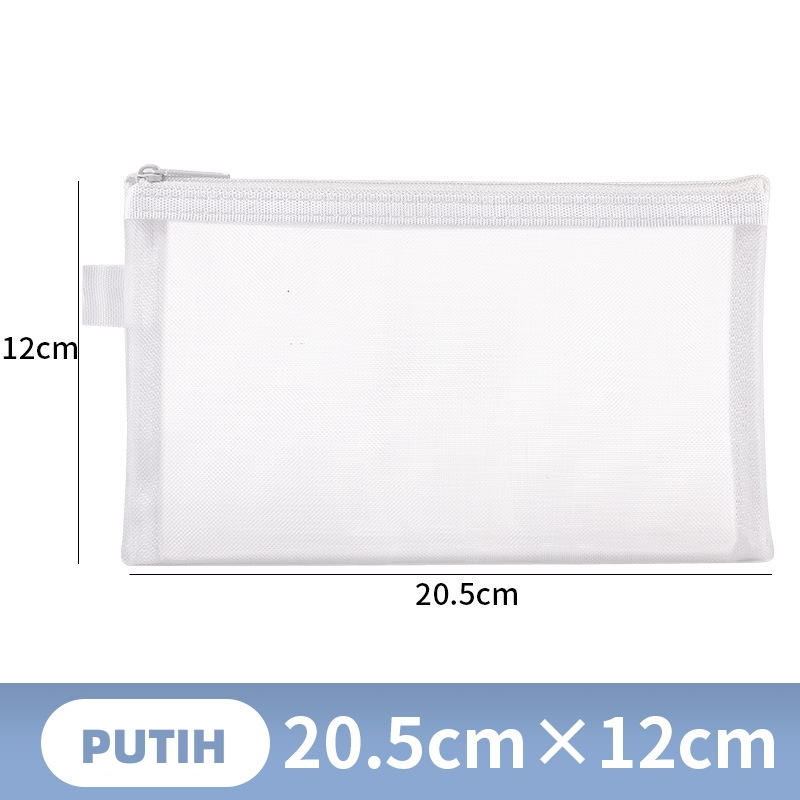 Kotak Pensil Transparan Portabel Resleting Jaring + Tas Kosmetik Multifungsi A6 - foto 5