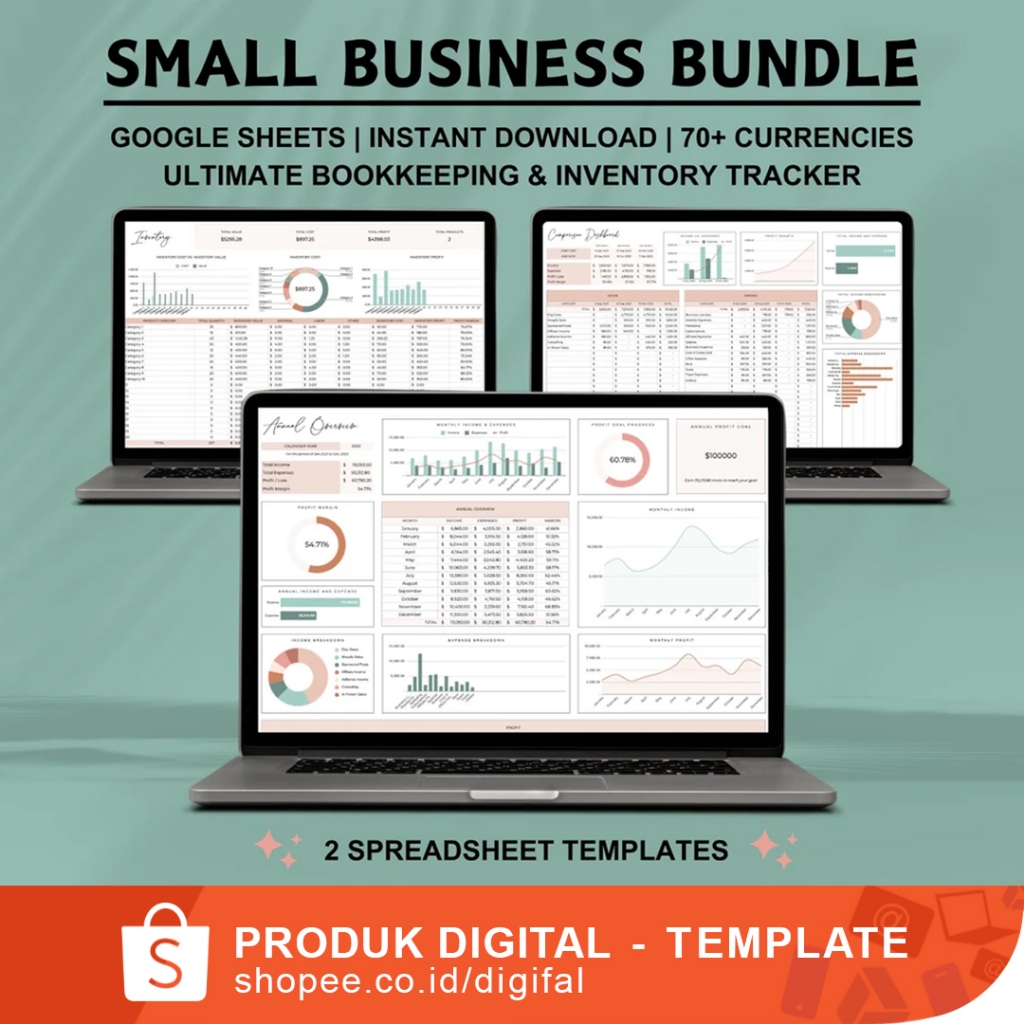 Small Business Bundle Bookkeeping Spreadsheet Inventory Tracker Accounting GoogIe Sheets Profit and Loss Income and Expense Sales Tax