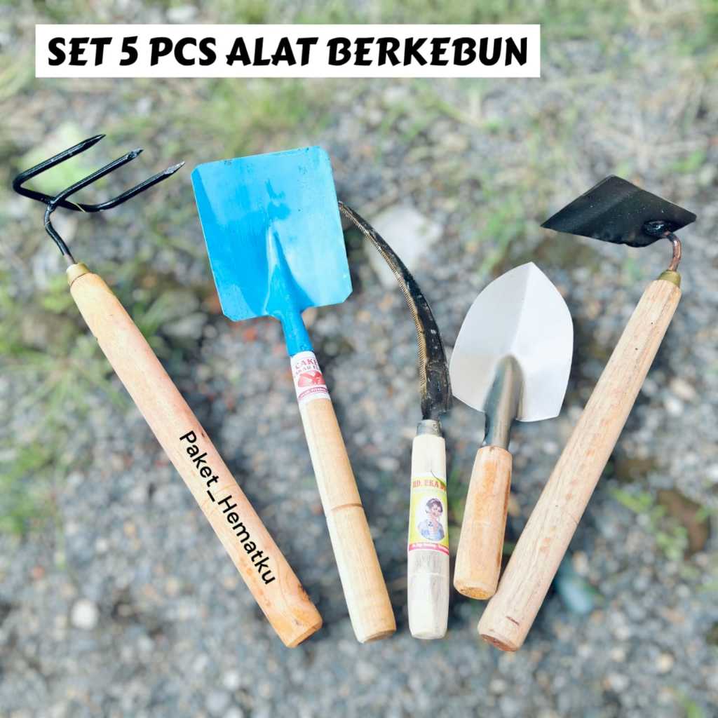 Paket Lengkap 5 Set Alat Berkebun Mini Dirumah - Cangkul Mini - Garuk Kebun Mini - Sekop Taman Biru - Sekop Tanah Lancip - Gergaji Panen Padi Serbaguna