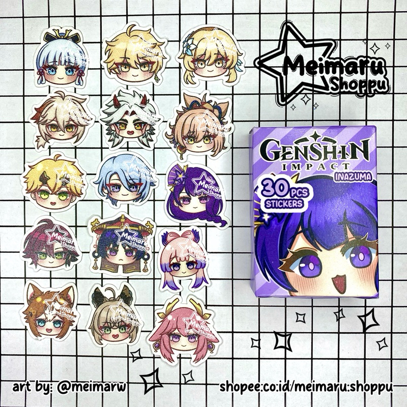 Jual [Meimaru Shoppu] STICKER PACK GENSHIN IMPACT GLITTER 30 PCS ...