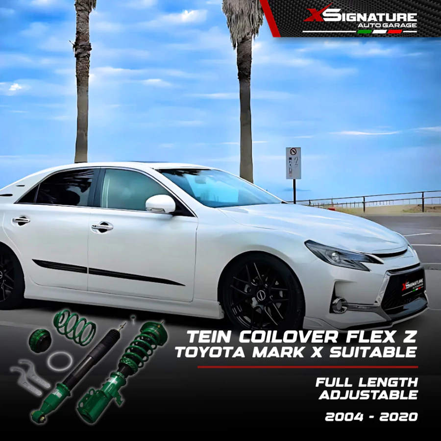 FLEX Z ORIGINAL BNIB 100% TEIN COILOVER FZ TOYOTA MARK X GRX120 GRX121 GRX130 (ALL YEAR MARK X SUITABLE 2004-2020) FULL LENGTH ADJUSTABLE LOW HIGH SOFT HARD SUSPENSION HIGH QUALITY PERFORMANCE SUSPENSI SHOCK DAN SPRING PER