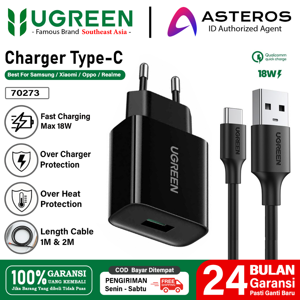 UGREEN Charger USB Type C Fast Charging 18w QC Xiaomi Samsung Oppo Vivo - Main Image