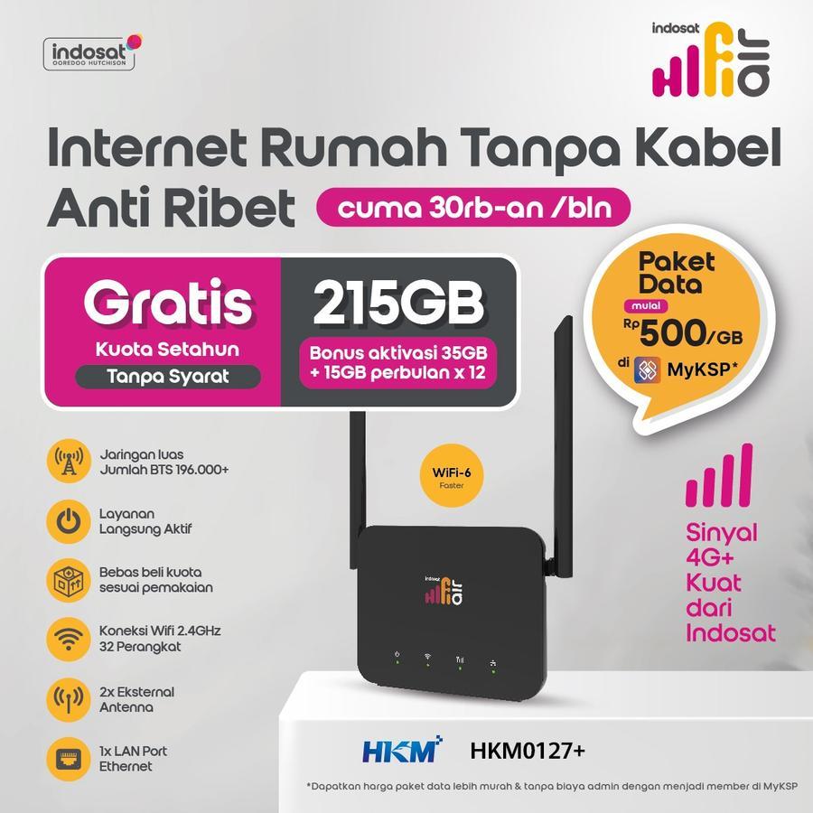 HiFi Air HKM0127 Modem Router WiFi 4G LTE High Speed Free Kuota 215GB 1 Tahun